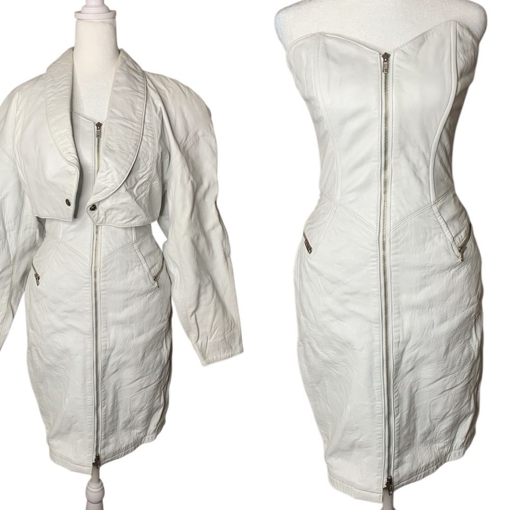 Vintage Michael Hoban North Beach Bustier Leather Dress w. Matching Jacket